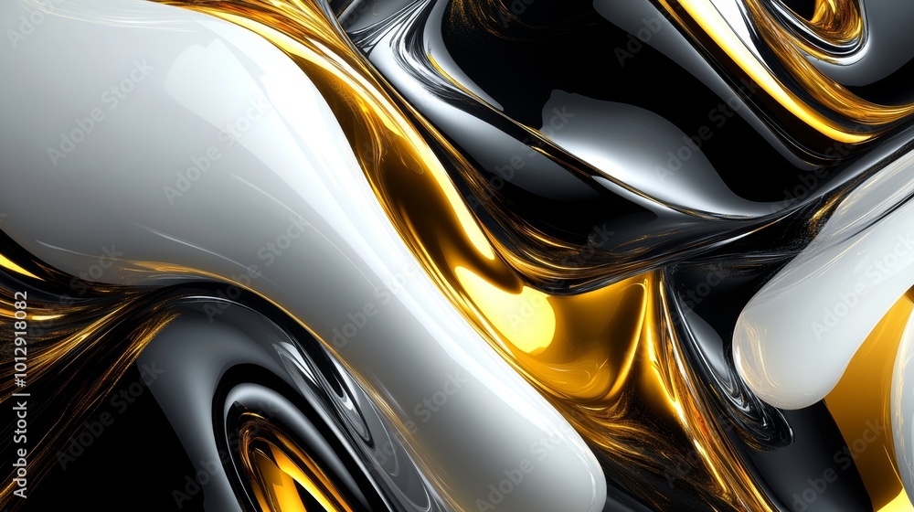 Abstract Flowing Design in Black, Gold, and White Shades Abstract Flowing Design in Black, Gold, and White Shades