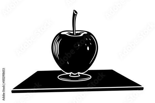 Poison Apple on a Table Silhouette Vector Illustration for Halloween Decor