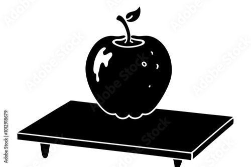 Poison Apple on a Table Silhouette Vector Illustration for Halloween Decor