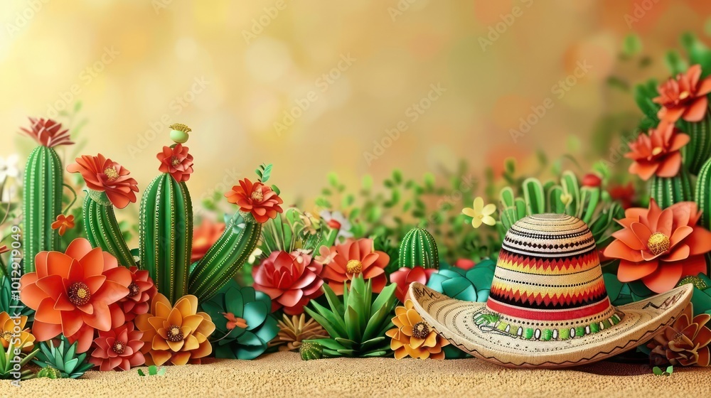 a mexican sombrero surrounded by cactus and flowers a mexican sombrero surrounded by cactus and flowers
