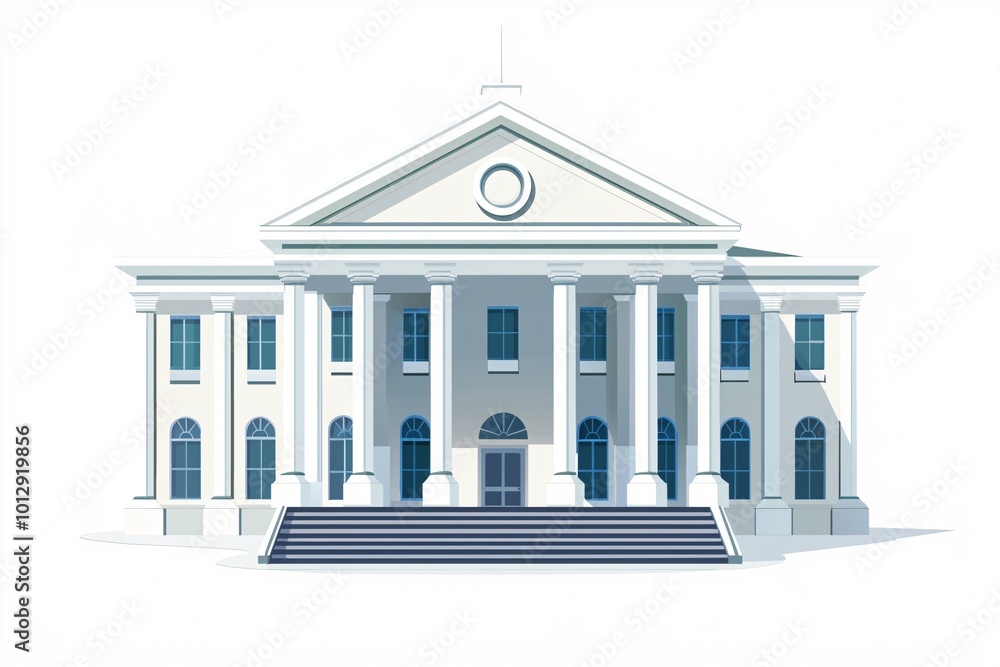 Fototapeta premium A vector illustration of a timeless courthouse design, ideal for use in templates, posters, or mockups, set against a clean white backdrop.