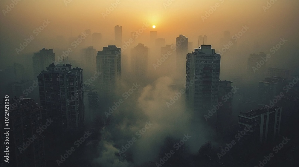 Fototapeta premium Smoggy City Skyline at Sunrise