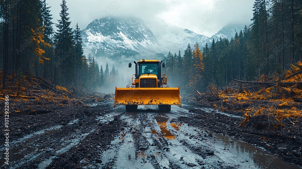 Heavy Machinery Clearing Forest Landscape Heavy Machinery Clearing Forest Landscape