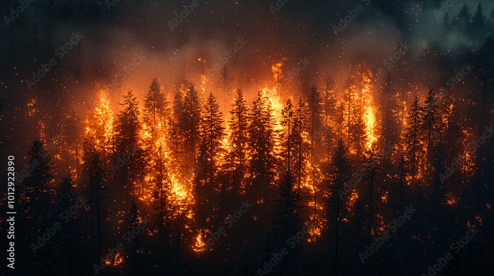 Forest Fire Devastation Unfolding in Dramatic Flames Forest Fire Devastation Unfolding in Dramatic Flames