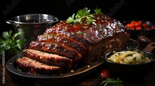 a meatloaf with meat and vegetables on a plate