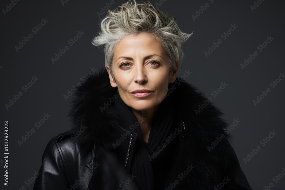 Mature woman in black fur coat. Studio shot over dark background. Mature woman in black fur coat. Studio shot over dark background.