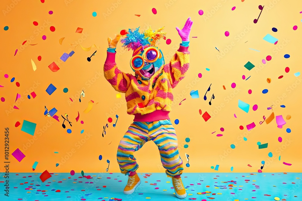Fototapeta premium A Person in Colorful Clothing and Sunglasses Dancing in Confetti