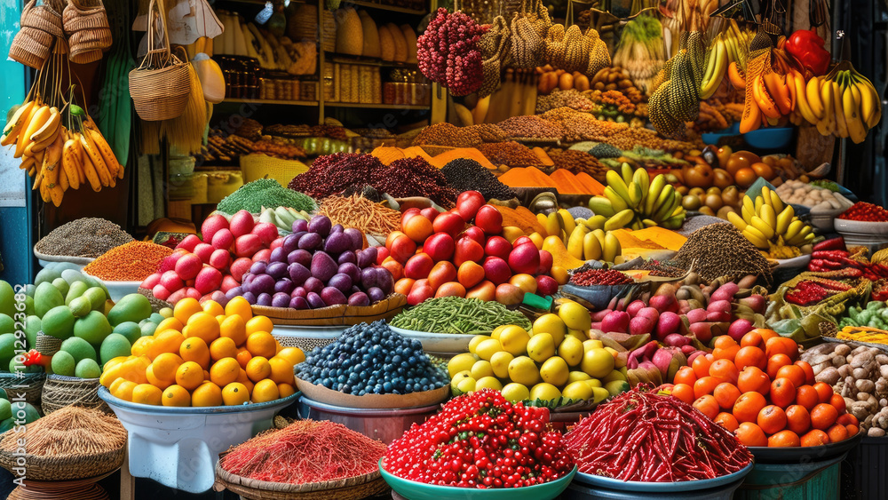 Obraz premium Cultural Exploration in a Bustling Asian Fruit Market: A Vibrant Journey