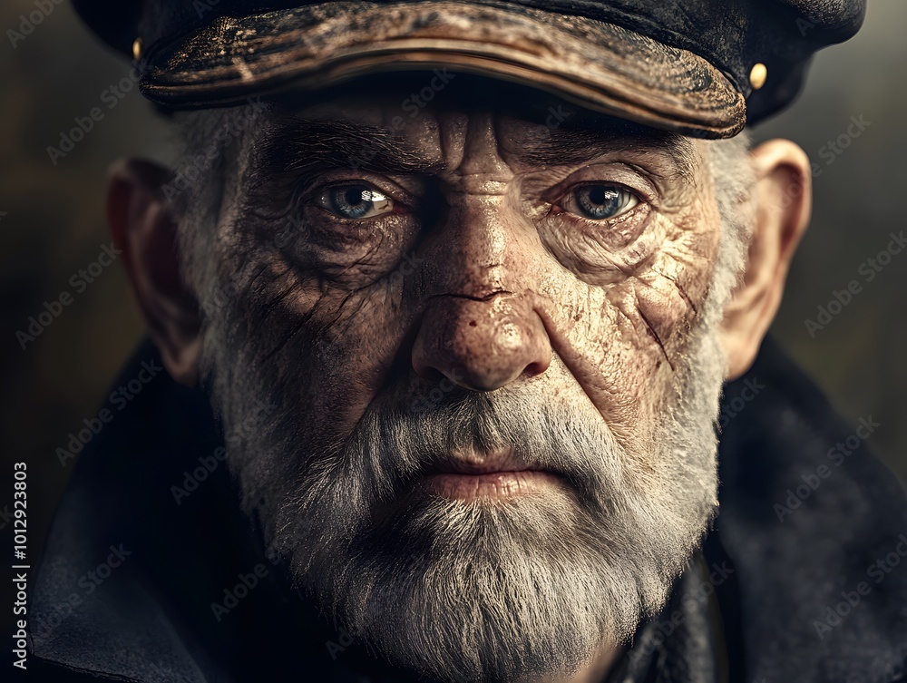 an experienced old sailor with a weathered face and dee an experienced old sailor with a weathered face and dee