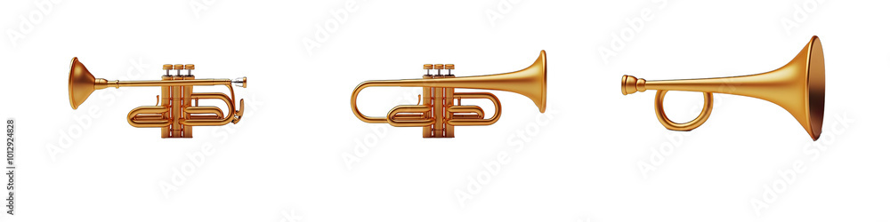 Fototapeta premium A Golden Trumpet in Cartoon Style. Isolated on a Transparent Background. Cutout PNG.