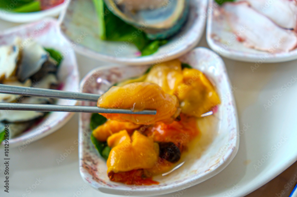 Korean raw seafood. Sea squirt Korean raw seafood. Sea squirt