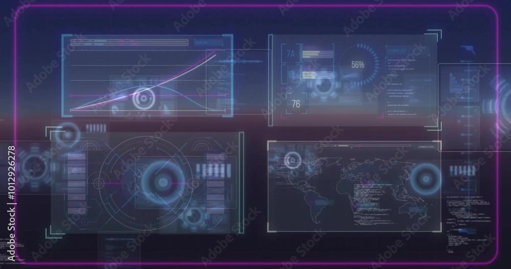 Animation of data processing on black background Animation of data processing on black background