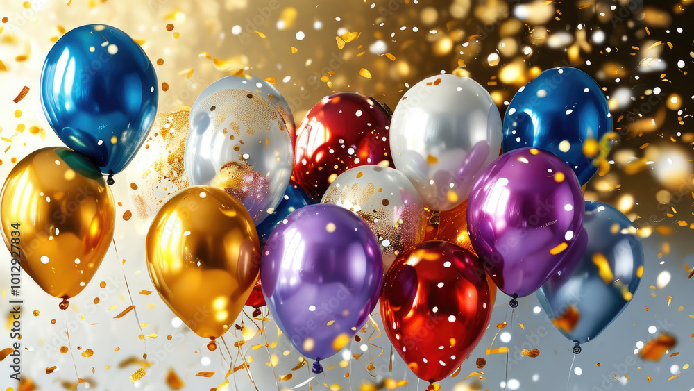 Festive Balloon and Confetti New Year Celebration: A Colorful Start to the Year Festive Balloon and Confetti New Year Celebration: A Colorful Start to the Year