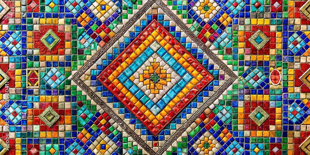 A kaleidoscope of colors in a symmetrical mosaic of square tiles, creating a vibrant tapestry of intricate patterns and geometric shapes. A kaleidoscope of colors in a symmetrical mosaic of square tiles, creating a vibrant tapestry of intricate patterns and geometric shapes.