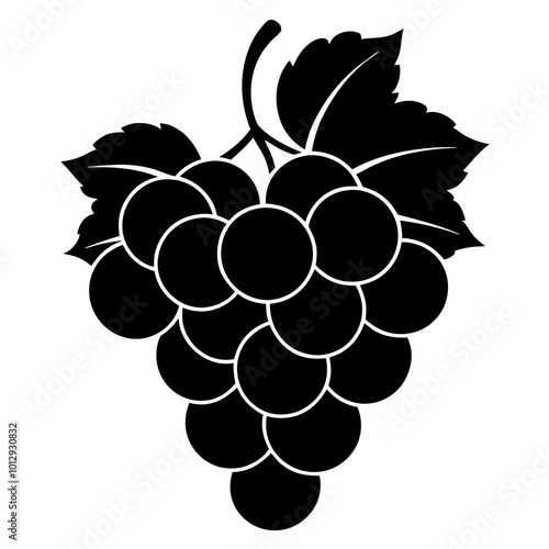 illustration of grapes with leaves silhouette on white background