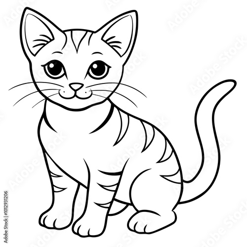 cat cartoon line art  on white background