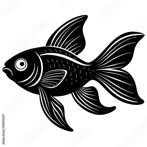 Gold fish silhouette on white background