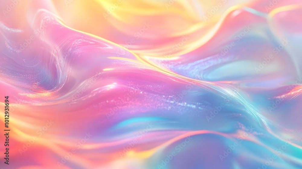 Obraz premium A mesmerizing abstract wallpaper featuring fluid, iridescent waves and holographic colors that shift and blend