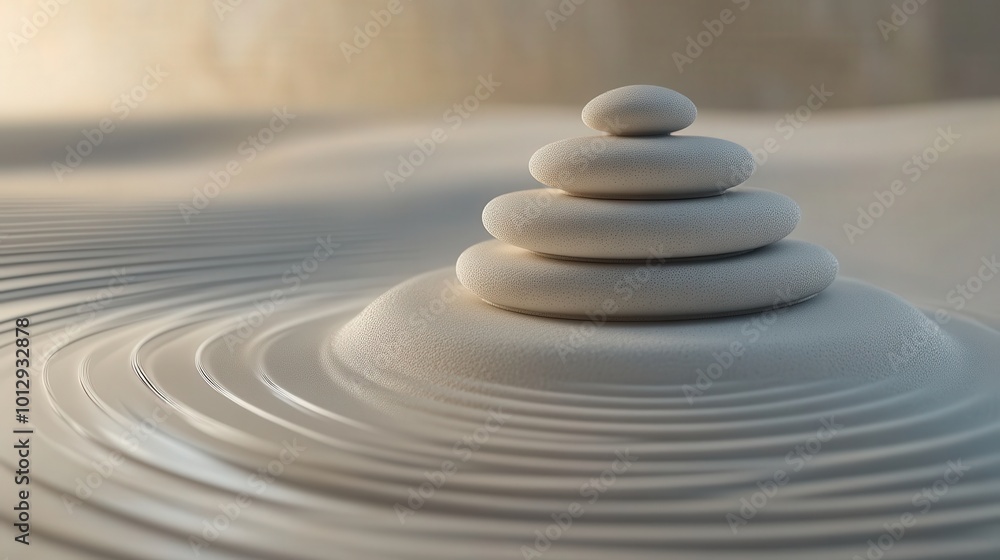 Zen Garden With Stacked Smooth Stones And Rippled Sand Creating A Calm And Minimalist Meditation Scene Zen Garden With Stacked Smooth Stones And Rippled Sand Creating A Calm And Minimalist Meditation Scene
