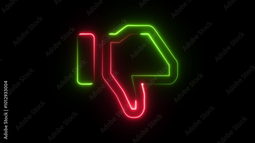 dislike icon neon color animation on black background dislike icon neon color animation on black background