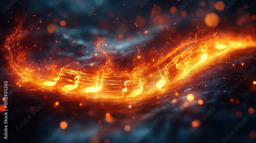 Fiery Music Notes Flowing In A Vibrant Abstract Representation Of Sound And Energy Fiery Music Notes Flowing In A Vibrant Abstract Representation Of Sound And Energy