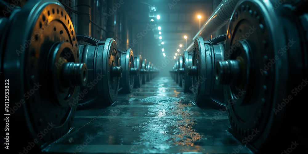 Fototapeta premium a view of water pumps inside a large power plant
