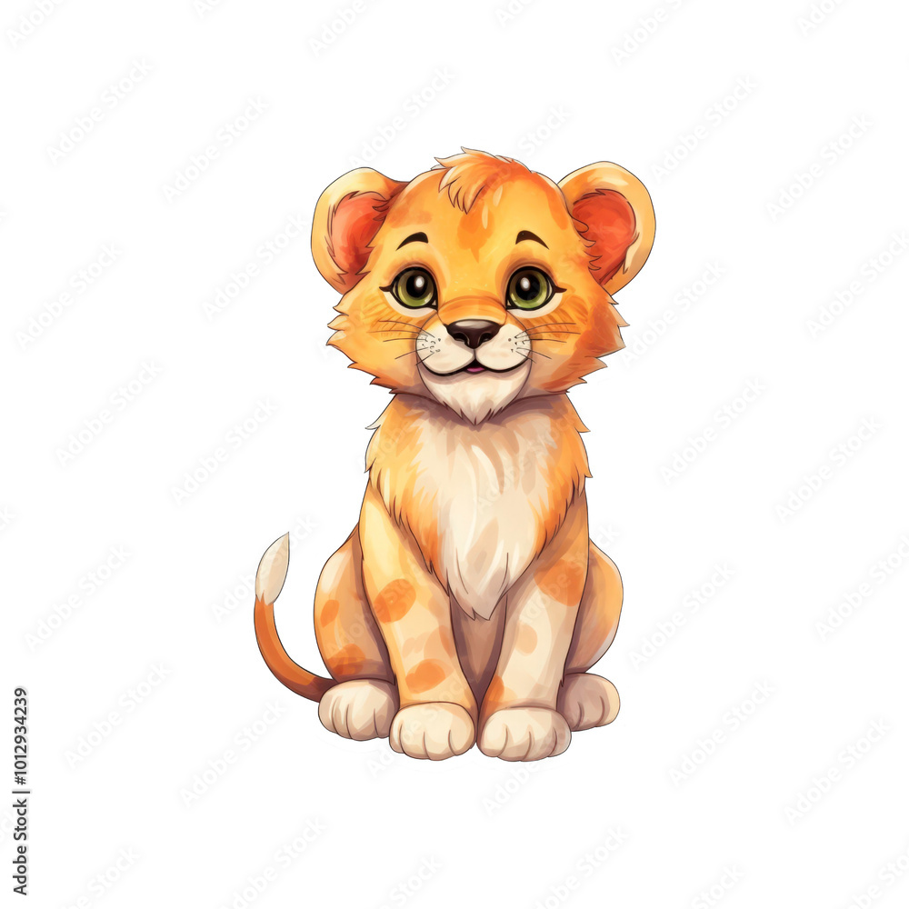 Fototapeta premium The sitting lion cub is perfect for wildlife posters, educational materials, children's books, and nature themed designs. Generative AI