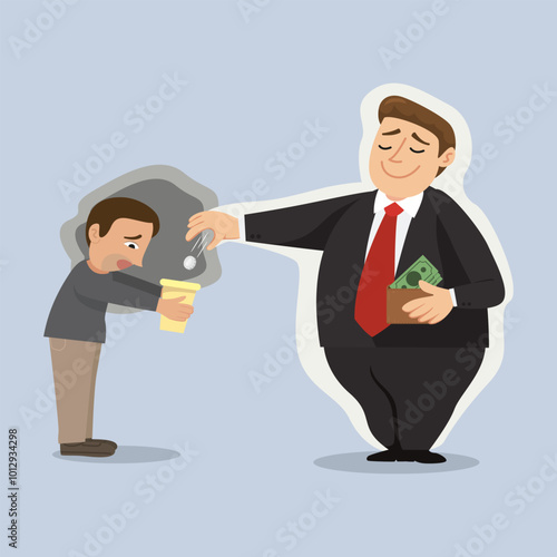 A rich man give some money to poor homeless beggar. Flat, Vector, Illustration, Cartoon, EPS10.