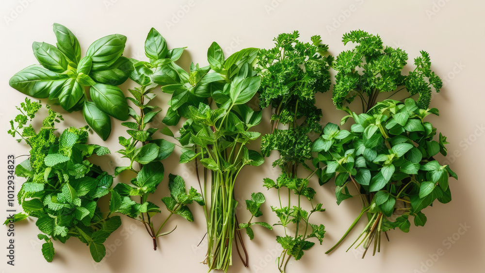 Obraz premium Fresh Hydroponic Herbs: Small Bunches of Flavor