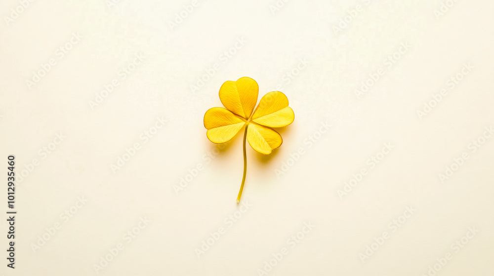 Yellow four leaf clover lying on white background Yellow four leaf clover lying on white background