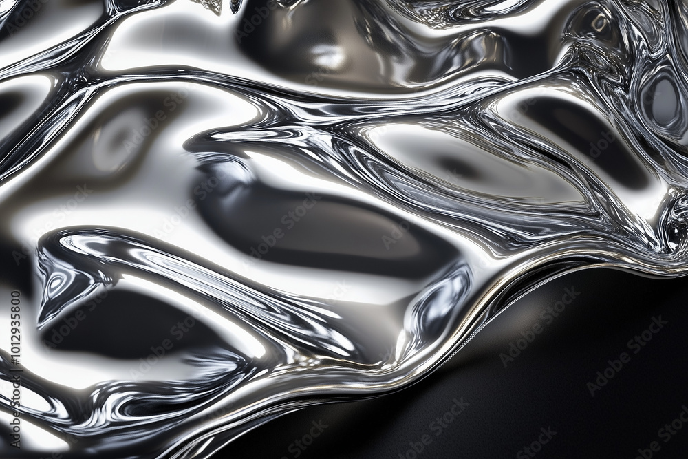 Abstract flowing metallic surface with reflective liquid texture and smooth waves in silver tones Abstract flowing metallic surface with reflective liquid texture and smooth waves in silver tones
