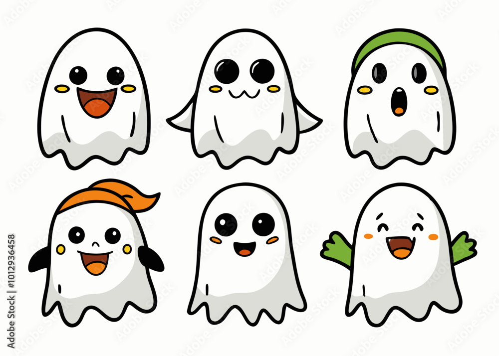 Obraz premium Expressive Cartoon Ghosts' Set of Cartoon Ghosts' Doodle Ghouls Collection' Vibrant Cartoon Ghosts Set' Fun Cartoon Ghosts Doodles, Doodle Ghouls with Emoticons & Fun Faces!