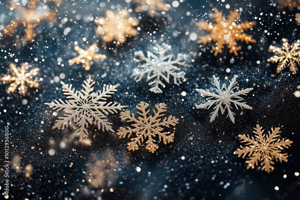 Stylish Holiday Decor with Golden Flakes on Black Stylish Holiday Decor with Golden Flakes on Black