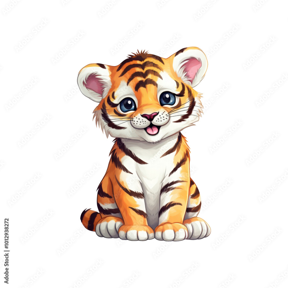 A smiling baby tiger is sitting. Perfect for wildlife conservation, children's books, or educational materials. Generative AI A smiling baby tiger is sitting. Perfect for wildlife conservation, children's books, or educational materials. Generative AI