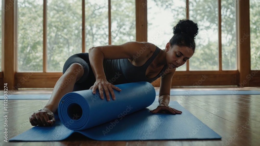 beautiful woman doing stretching exercise on mat at gym. young woman is doing exercises in modern living room beautiful woman doing stretching exercise on mat at gym. young woman is doing exercises in modern living room