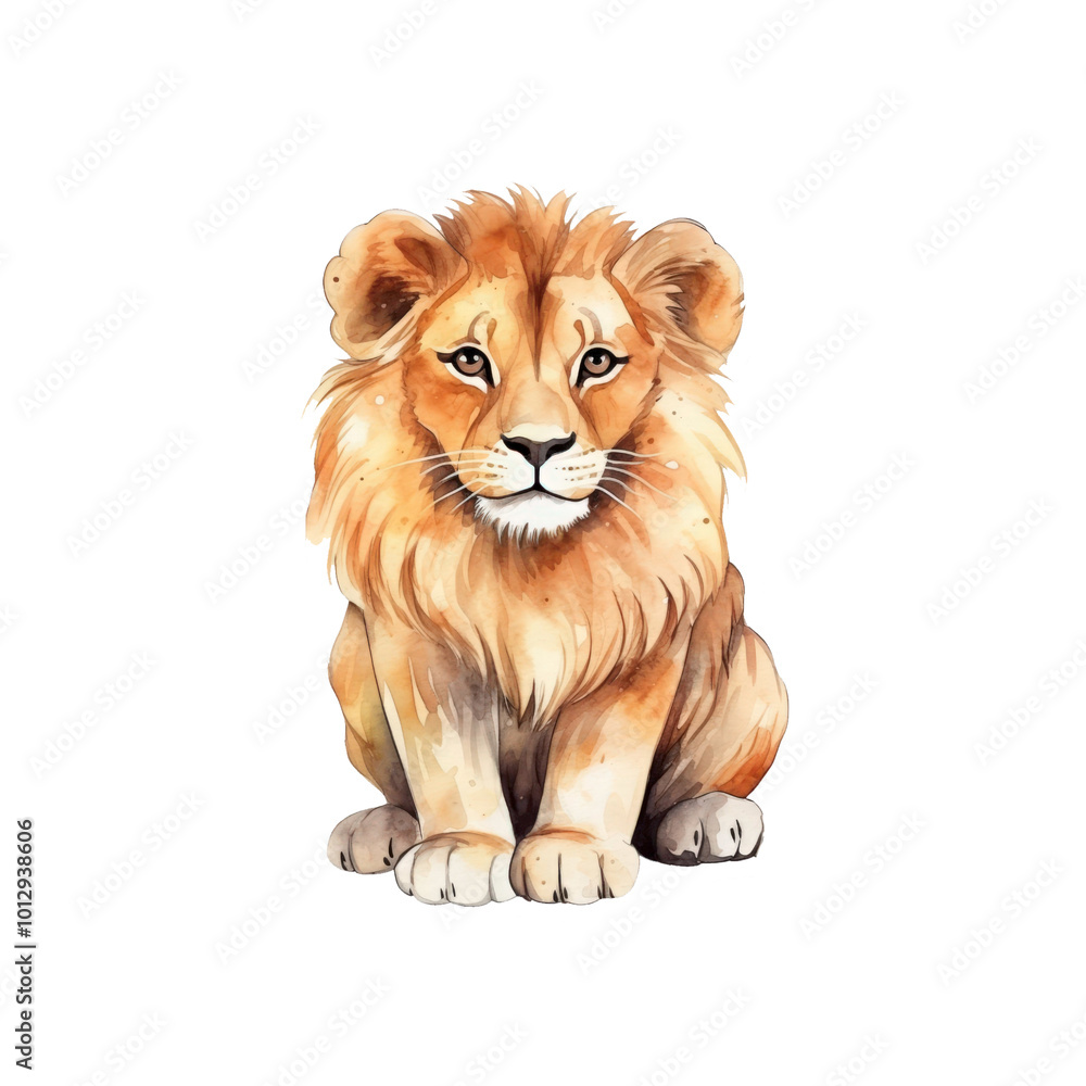 Obraz premium The sitting lion cub is perfect for wildlife posters, educational materials, children's books, and nature themed designs. Generative AI