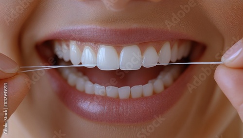 Close-up of a Person Flossing Their Teeth photo