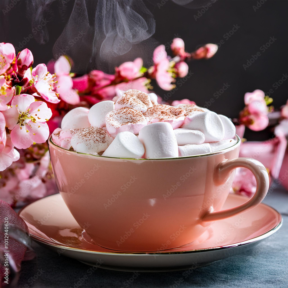 Cozy Pink Cup with Marshmallows and Blossoms Cozy Pink Cup with Marshmallows and Blossoms
