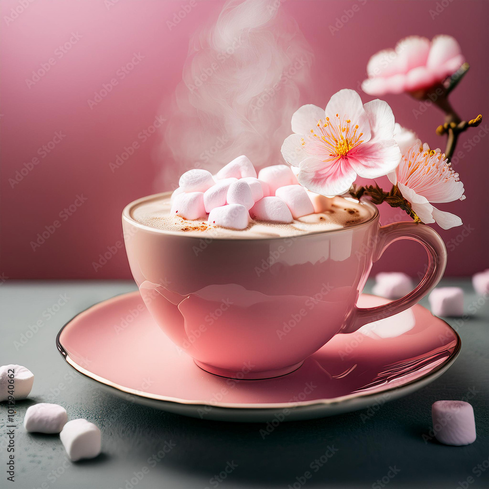 Cozy Pink Cup with Marshmallows and Blossoms Cozy Pink Cup with Marshmallows and Blossoms