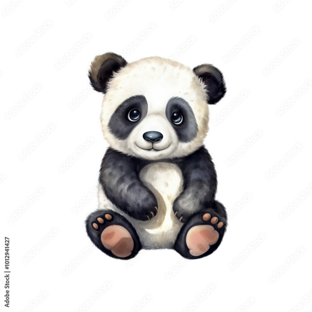 A cute panda with black and white fur is sitting. Ideal for children's books, wildlife posters, or social media. Generative AI A cute panda with black and white fur is sitting. Ideal for children's books, wildlife posters, or social media. Generative AI