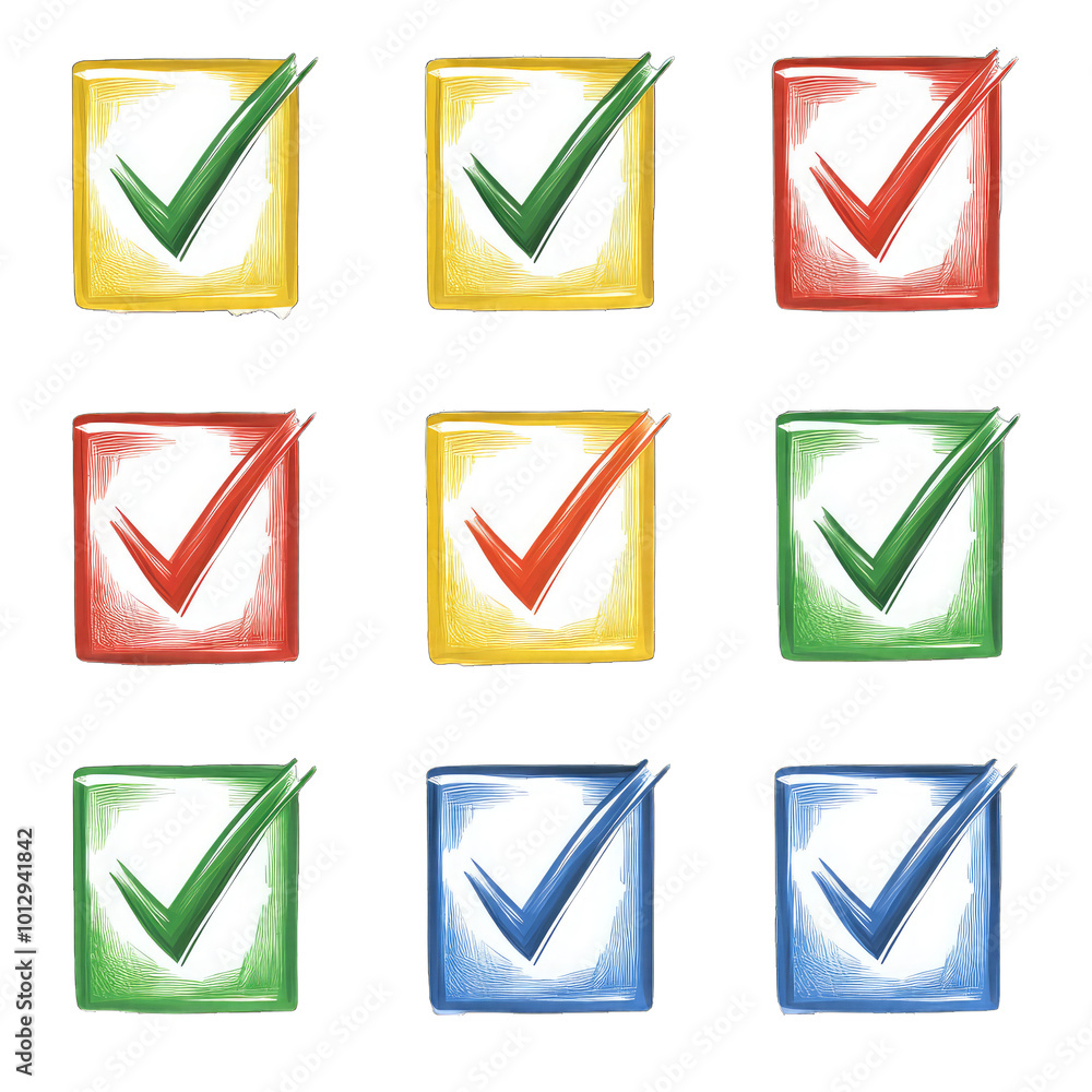 Illustration of Check Mark Icons in Various Shaded of Blue, Green, Yellow, and Red Vote. Isolated on a Transparent Background. Cutout PNG. Illustration of Check Mark Icons in Various Shaded of Blue, Green, Yellow, and Red Vote. Isolated on a Transparent Background. Cutout PNG.
