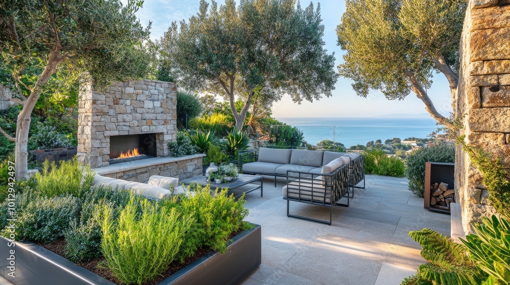 A serene patio with a comfortable seating area A serene patio with a comfortable seating area