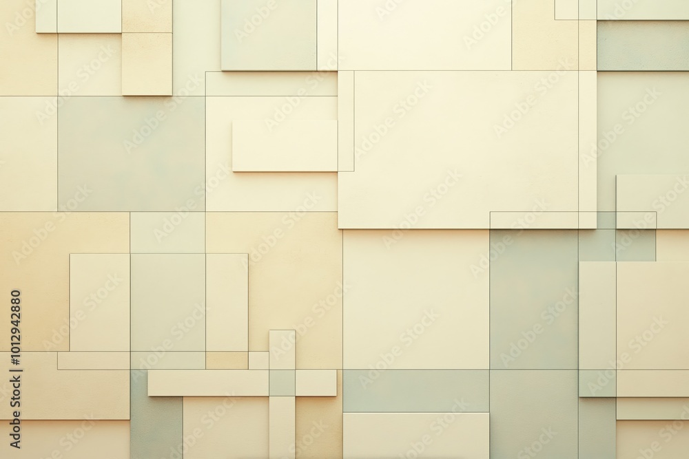 Obraz premium Abstract geometric shapes creating a minimalist mural in soft beige tones for interior design