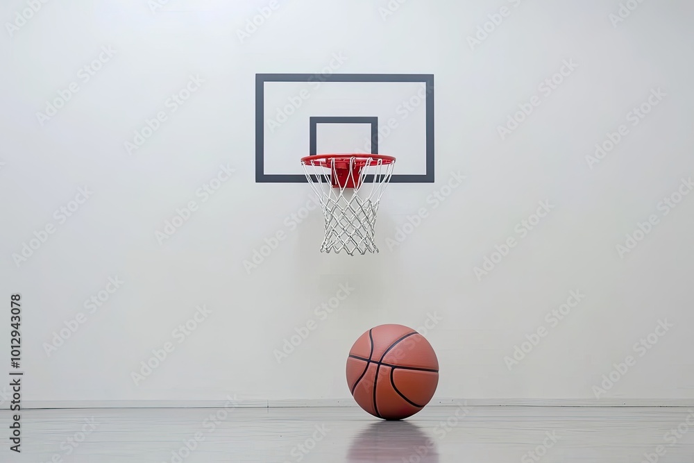 Fototapeta premium Basketball on the floor near hoop. This image is perfect for use in sports-themed projects or designs.