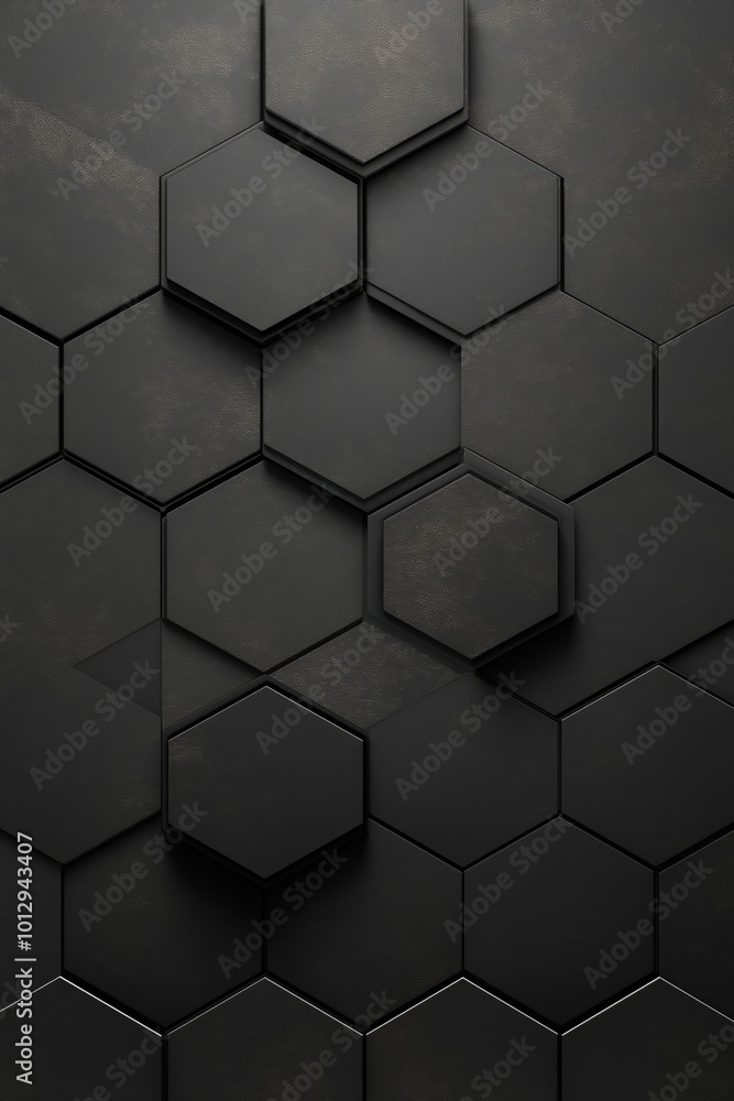 Fototapeta premium Abstract black hexagonal tiles creating a modern pattern on a wall in a contemporary setting