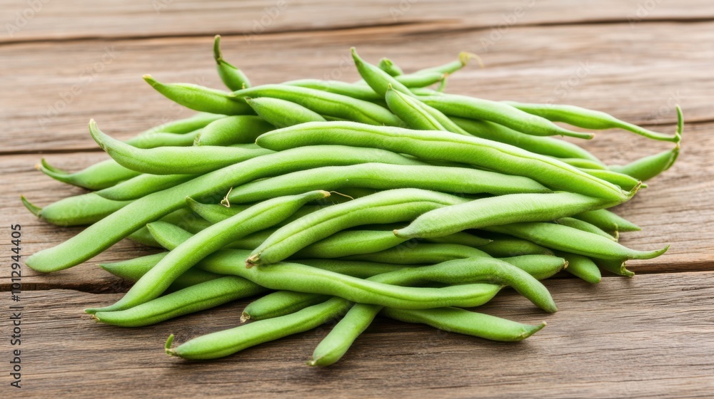 Fresh Green Beans on Wooden Surface Fresh Green Beans on Wooden Surface