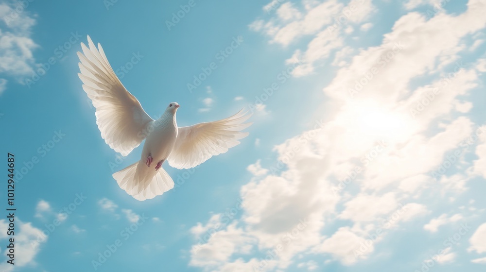 White Dove Soaring in a Blue Sky White Dove Soaring in a Blue Sky