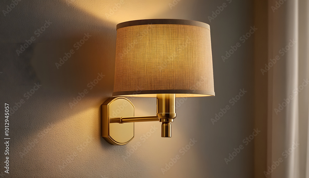 Modern wall lamp with golden base and beige lampshade Modern wall lamp with golden base and beige lampshade