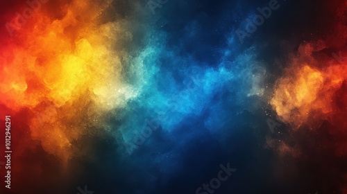 A colorful abstract background featuring vibrant hues of orange, blue, and dark tones.