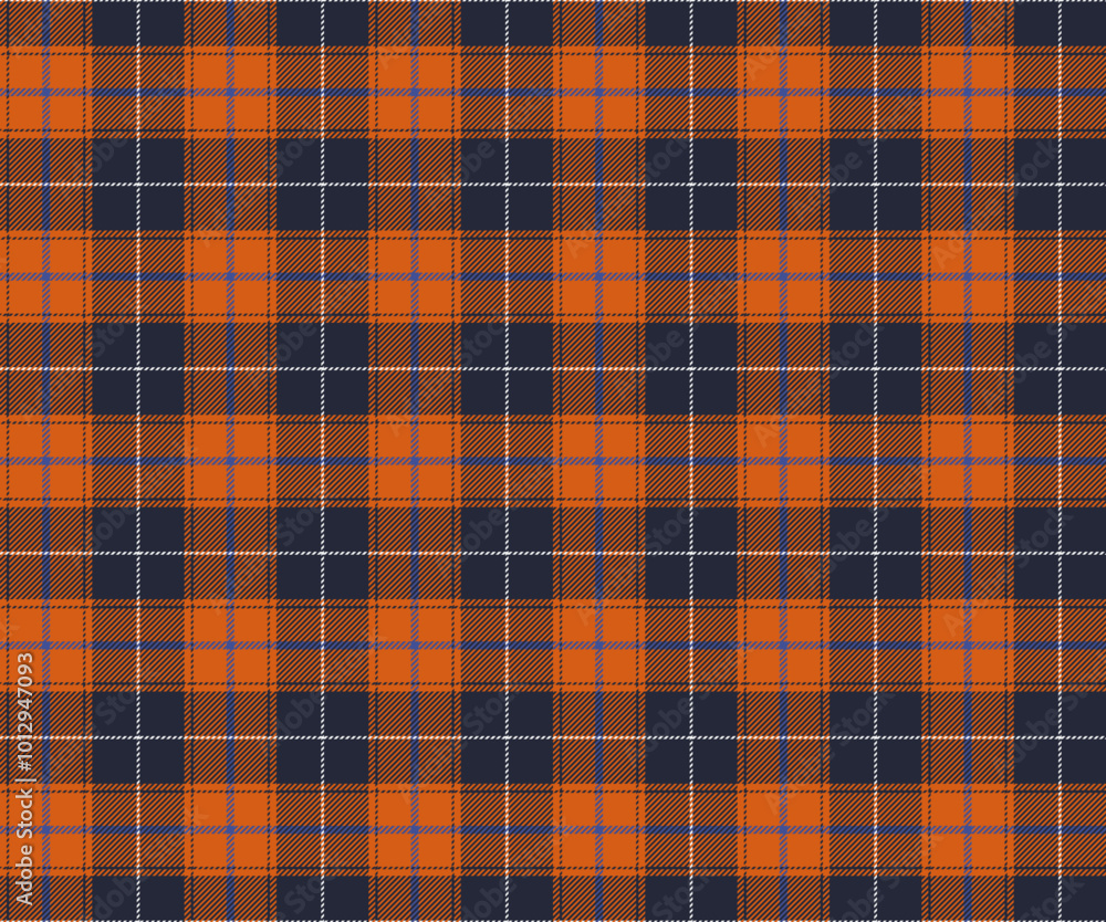 Plaid fabric pattern, blue, orange, white, seamless for textiles, and for designing clothes, skirts or decorative fabrics. Vector illustration. Plaid fabric pattern, blue, orange, white, seamless for textiles, and for designing clothes, skirts or decorative fabrics. Vector illustration.